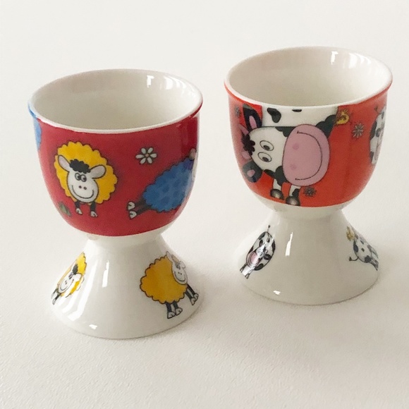 Set 2 William & Maxwell Whimsical Egg Cups Cows Ships Bees Flowers - Picture 5 of 10